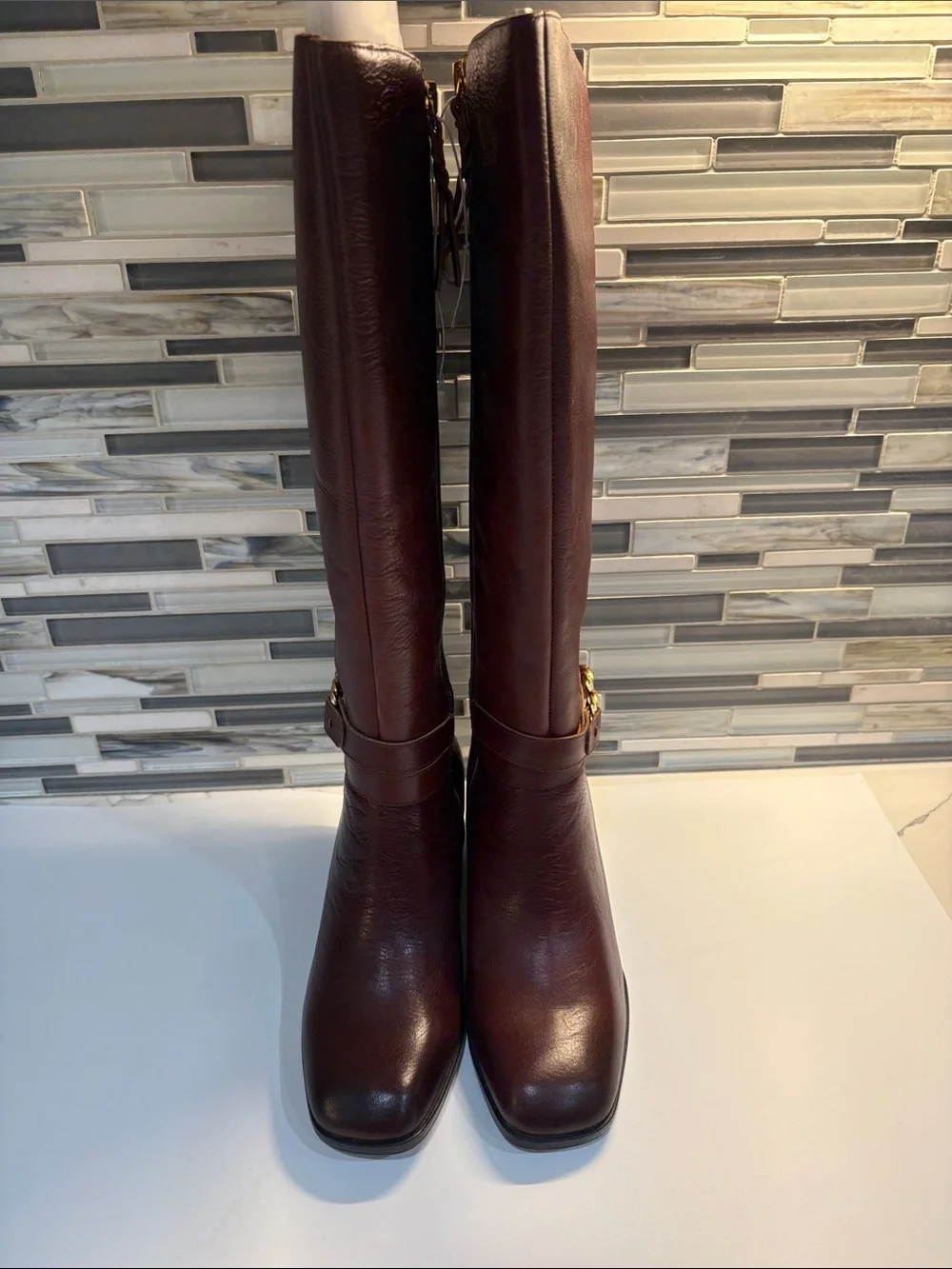 Naturalizer Isabeau Cognac Women's Over-the-Knee Leather Boots - Dark Brown